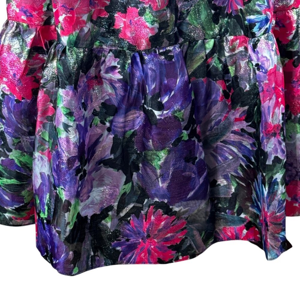 Milly New York Hayden Floral Metallic Halter Dress Open Back Tiered Size 8 - Picture 16 of 16